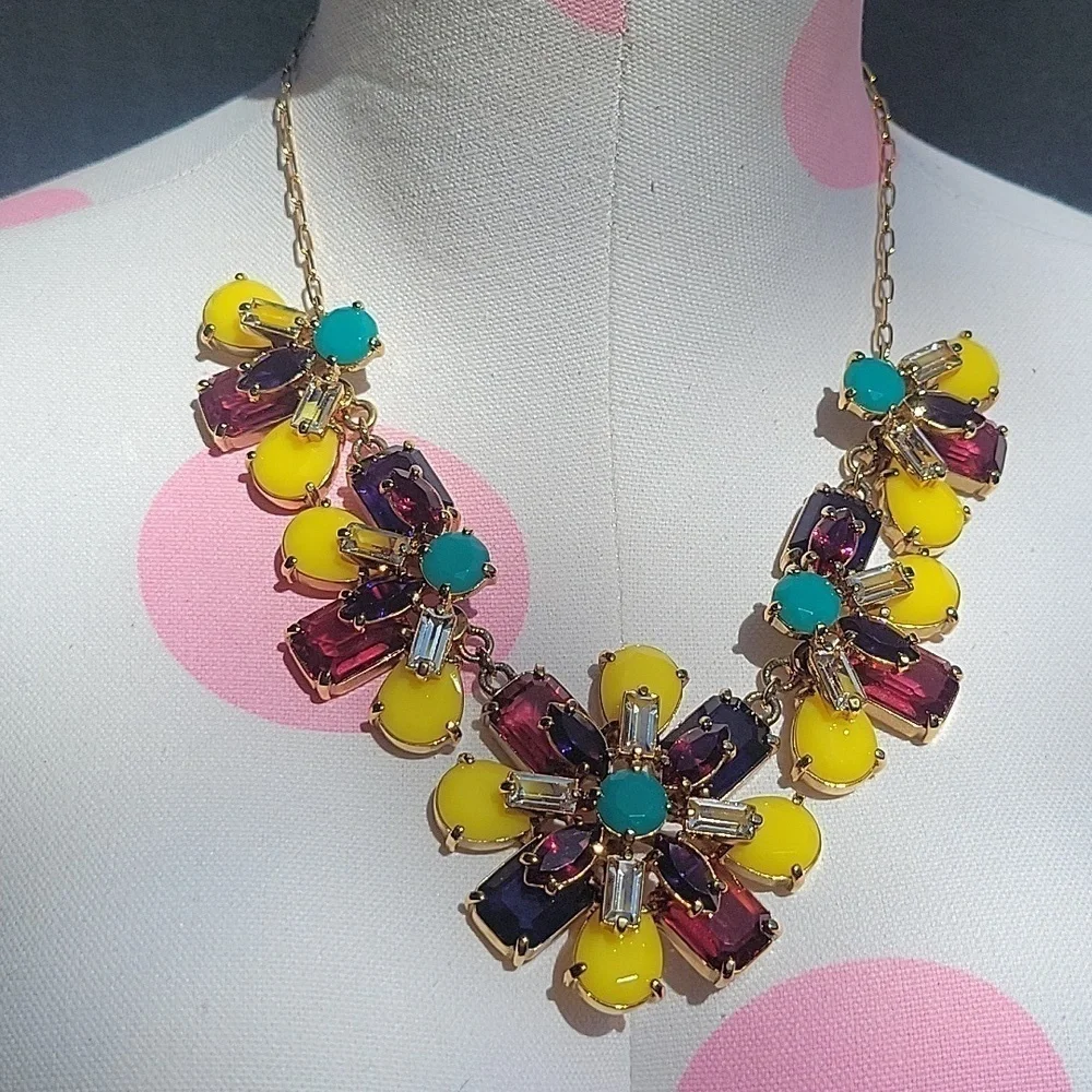 Kate Spade Kladiscope Jeweled Rhinestone Flower Statement Gold Necklace Bib